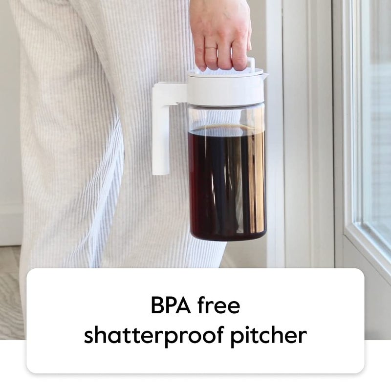 Takeya Tritan Cold Brew Coffee Maker - Airtight Pitcher with Leak-Free Lid - BPA-Free Cold Brew Maker with Silicone Handle - Dishwasher-Safe Pitcher for Homemade Cold Brew - 1 Quart, White - Image 4